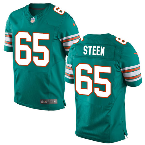 Men's Elite Anthony Steen Nike Jersey Aqua Green Alternate - #65 NFL Miami Dolphins